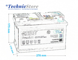 Exide Premium 12V 72Ah 720A, EA722 (278x175x175mm, pravá)