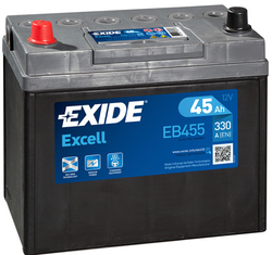Exide Excell 12V 45Ah 330A, EB455 (237x127x227mm, levá)