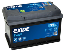 Exide Excell 12V 71Ah 670A, EB712 (278x175x175mm, pravá)