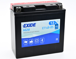 Exide AGM 12V 12Ah 190A, ET14B-BS (150x70x145mm) JIS: YT14B-BS