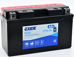 Exide AGM 12V 6,5Ah 85A, ET7B-BS (150x65x93mm) JIS: YT7B-BS