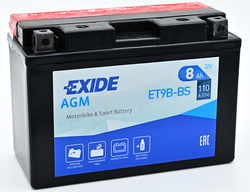 Exide AGM 12V 8Ah 110A, ET9B-BS (150x70x105mm) JIS: YT9B-BS