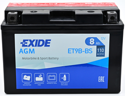 Exide AGM 12V 8Ah 110A, ET9B-BS (150x70x105mm) JIS: YT9B-BS