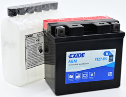 Exide AGM 12V 6Ah 100A, ETZ7-BS (113x70x105mm) JIS: YTZ7-BS 