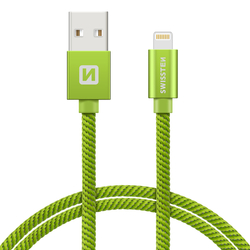 Swissten Datový kabel textilní USB / LIGHTNING GREEN 0,2-2,0