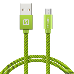 Swissten Datový kabel textilní USB / micro USB GREEN 0,2-2,0m