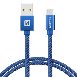 Swissten Datový kabel textilní USB / USB-C BLUE 0,2-2,0m