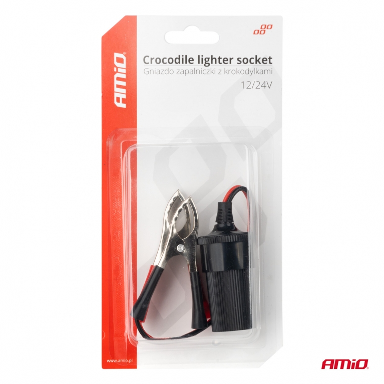 Adaptér pro zásuvku zapalovače s krokosvorkami 12V 24V 15cm AMiO-03803