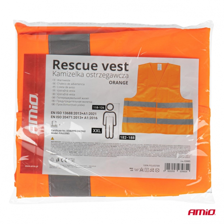 Reflexní vesta XXL oranžová s certifikátem AMiO-03985