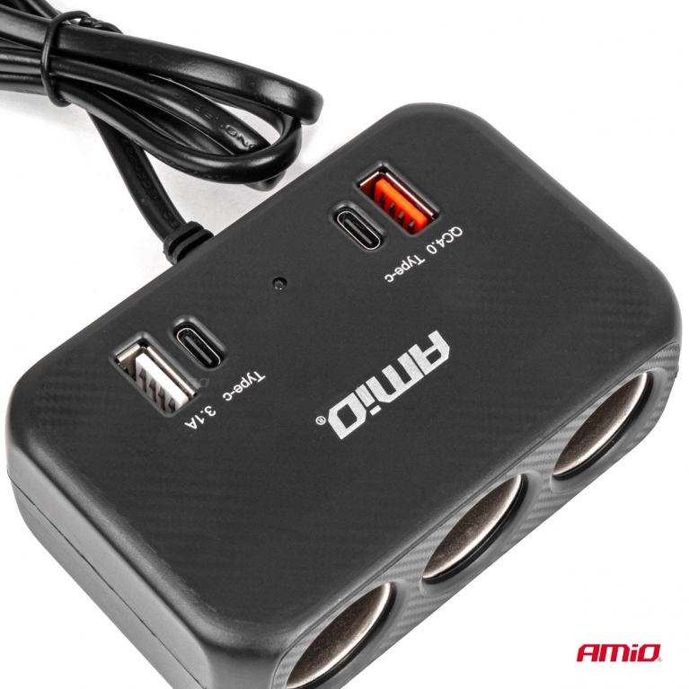 Prodlužovací zásuvka 1x USB-A 1x USB-C QC4.0 12V/24V 120W 80cm AMiO-04365