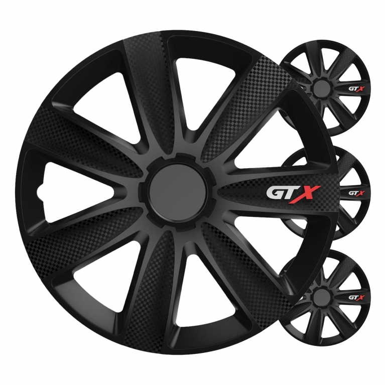Poklice GTX 14” černý karbon sada 4ks COLOR BOX