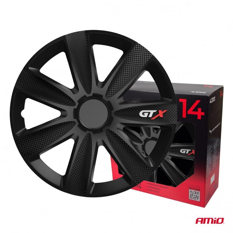 Poklice GTX 14” černý karbon sada 4ks COLOR BOX