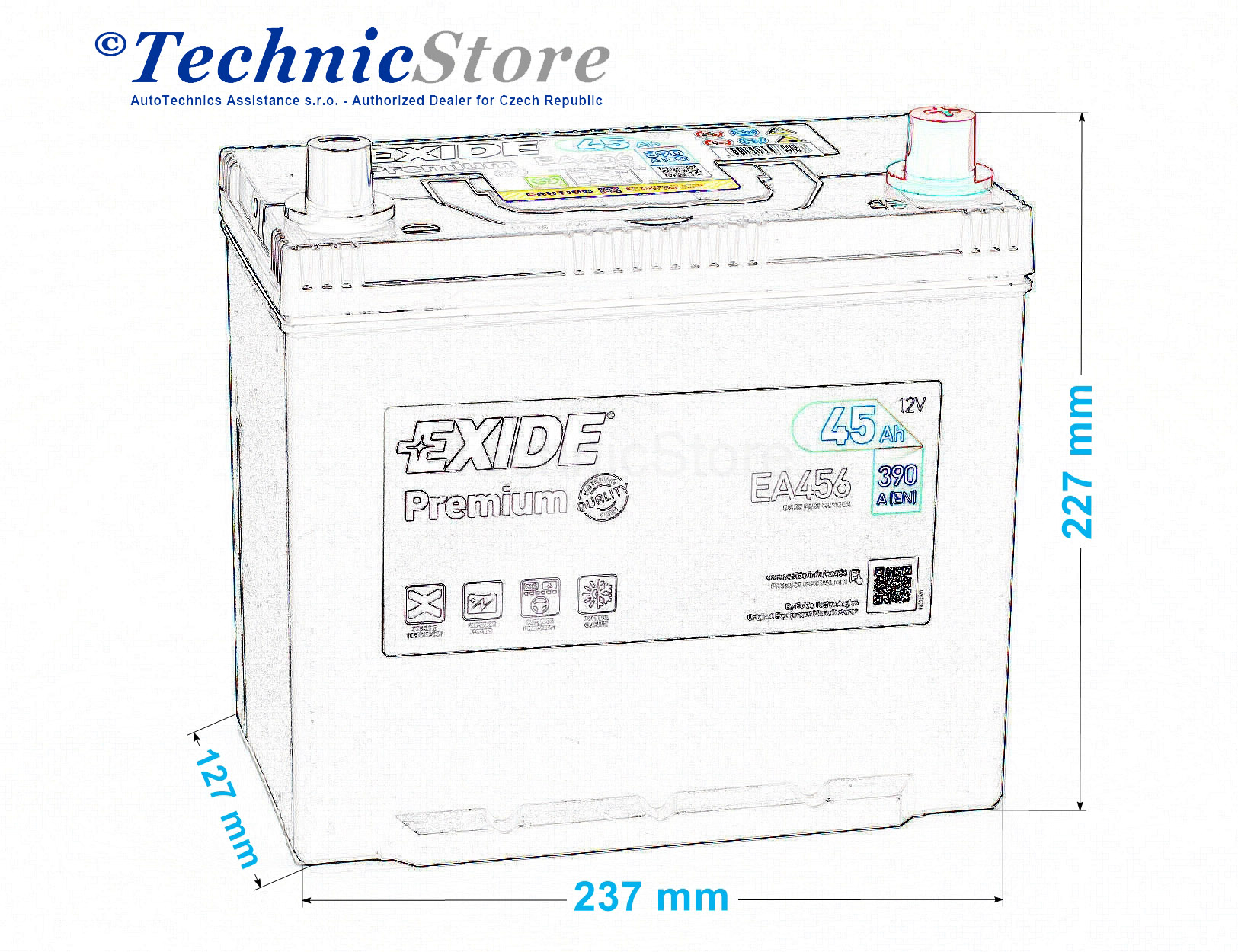 Exide EA456 Premium Carbon Boost 12V 45 Ah 390A car battery