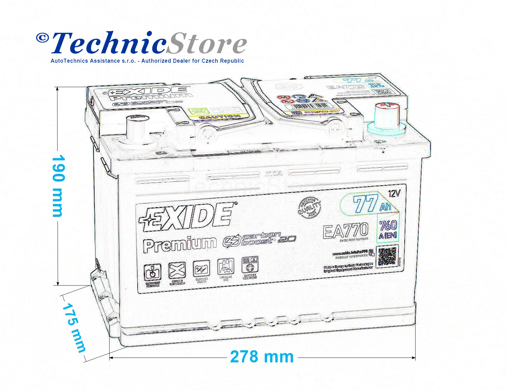 Autobatterie Exide Premium 12V 77Ah 760A/EN -Autobatterien -batcar