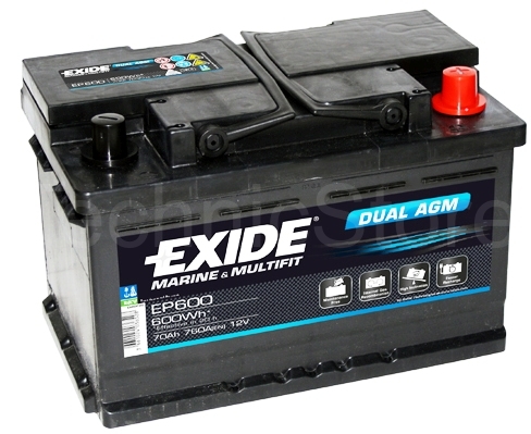 Exide EP600 Dual AGM 12V 70Ah 760A (278x175x190mm)