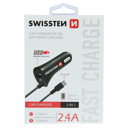 Swissten CL autonabíječka micro USB + USB 2,4A BLACK