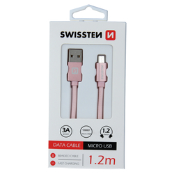 Swissten Datový kabel textilní USB / micro USB PINKGOLD 0,2-2,0m